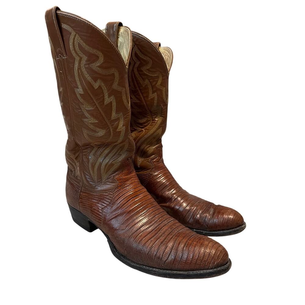 VTG Justin K2971 Lizard Skin Cowboy Boots Brown 14 AA Extra Narrow USA Made